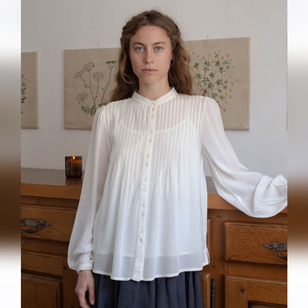 off-white long-sleeved blouses